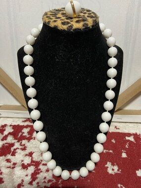 Vintage White Beaded Necklace and Statement Cocktail Ring